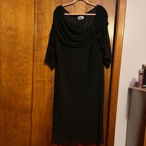 J.B.S. Black Draped Midi Dress with Side Rosette
